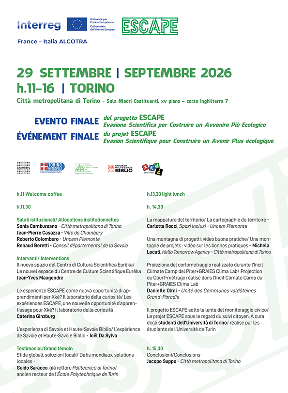 Programma evento finale del progetto ALCOTRA ESCAPE